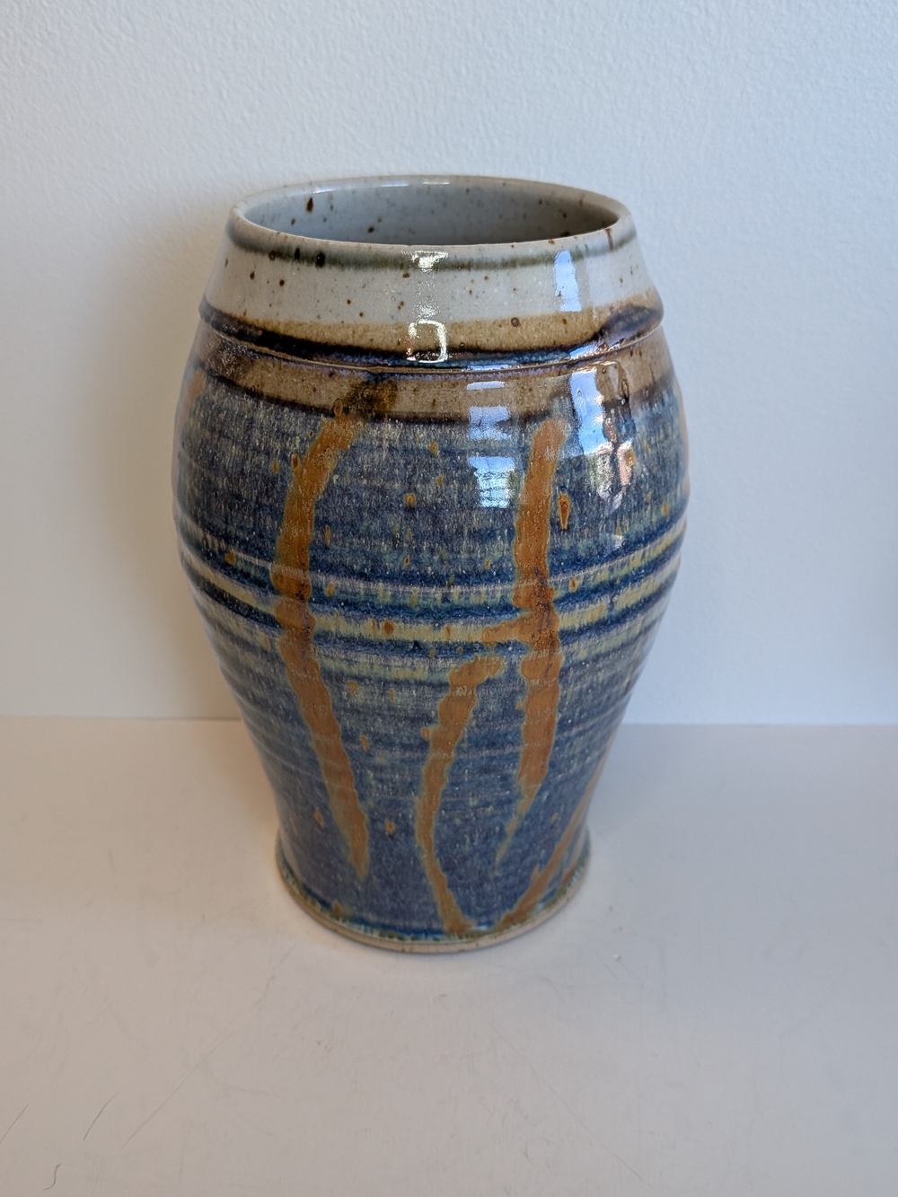 Pacific Northwest Studio Pottery Ceramic Drip Glazed Vase Signed K Cameron 7"